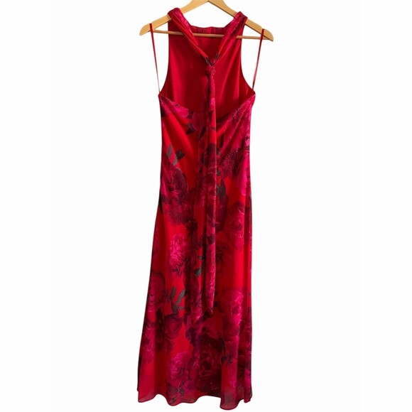 Unbranded Dress Womens Size 2 Red Floral Halter Maxi Cowl Neck Tie Back - Picture 2 of 9